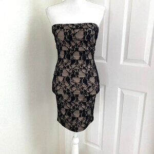 Avec Black Lace Strapless Bodycon Mini Dress Size Small Exposed Back Zip
